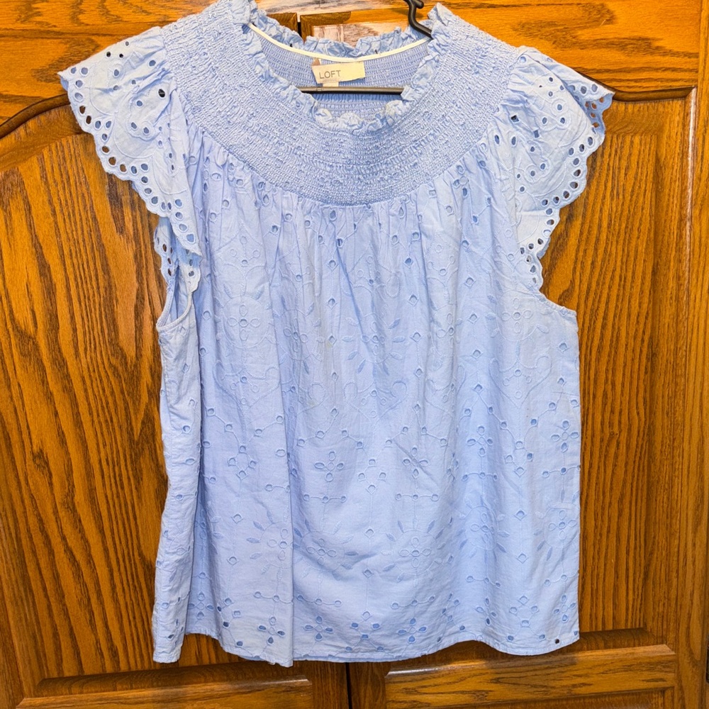LOFT Sky Blue Eyelet Blouse